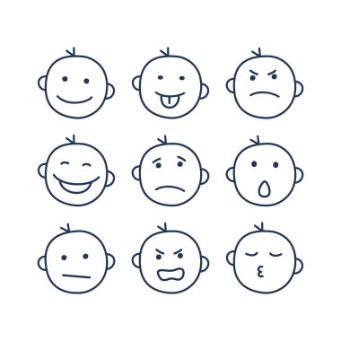 sevimli çizgi film karakter çocuk yüz farklı duygular ile ayarla  