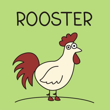 horoz yeşil arka plan üzerinde şirin komik karikatür karakter 