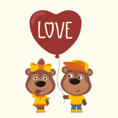ayı kız ve erkek için Sevgililer günü, romantik kavramı balon kalp şirin komik karikatür karakter 