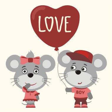fare kız ve erkek için Sevgililer günü, romantik kavramı balon kalp şirin komik karikatür karakter 