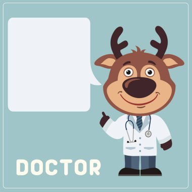 şirin komik çizgi film karakteri bir geyik doktor ile sağlık hakkında önemli bilgiler için boş konuşma balonu