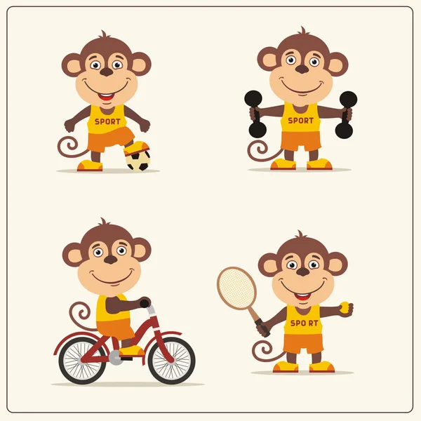 Conjunto Personagens Desenhos Animados Bonitos Esportistas Macacos Com Bola Futebol —  Vetores de Stock