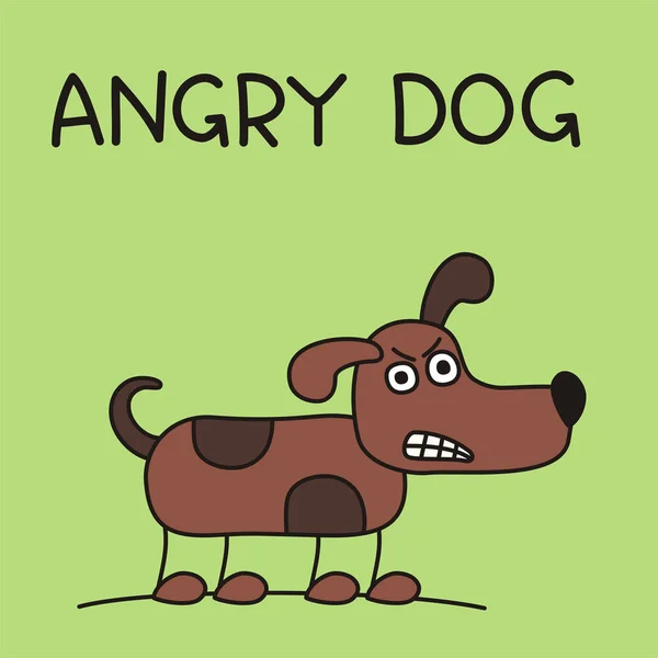 Çizgi Film Karakteri Yeşil Zemin Üzerine Kızgın Köpek — Stok Vektör