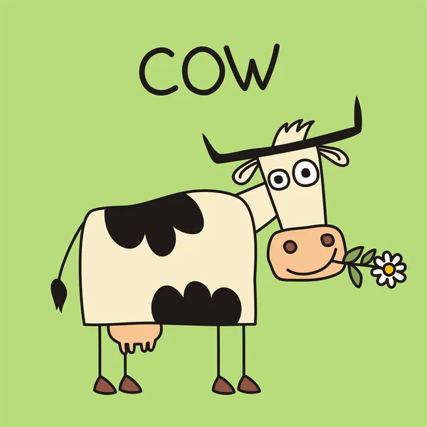 Lindo Divertido Personaje Dibujos Animados Vaca Sobre Fondo Verde — Vector de stock
