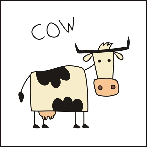 Personnage Dessin Animé Drôle Mignon Vache Isolé Sur Fond Blanc — Image vectorielle