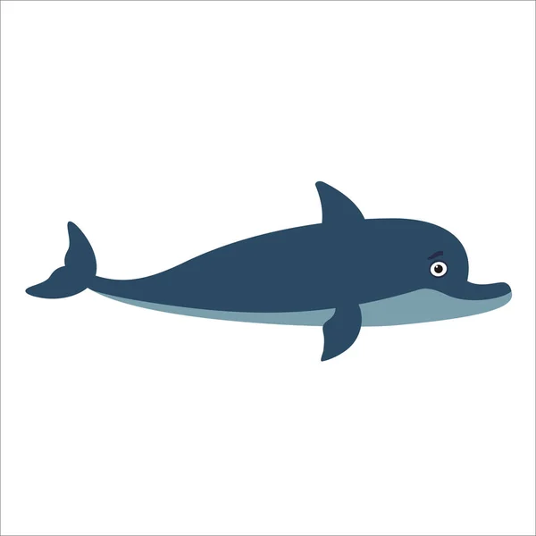 Очаровательный Синий Дельфин Мультяшном Стиле Изолированы Белом Фоне — стоковый вектор