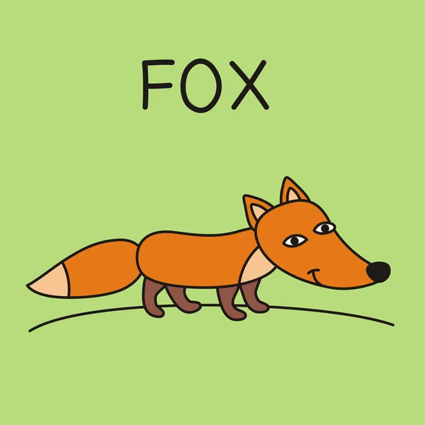 Cute Funny Cartoon Character Fox Green Background — Stock Vector