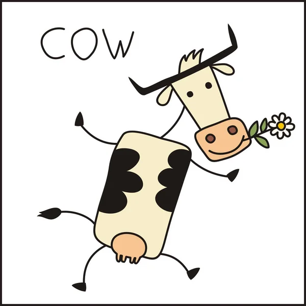 Lindo Divertido Personaje Dibujos Animados Vaca Aislado Sobre Fondo Blanco — Vector de stock