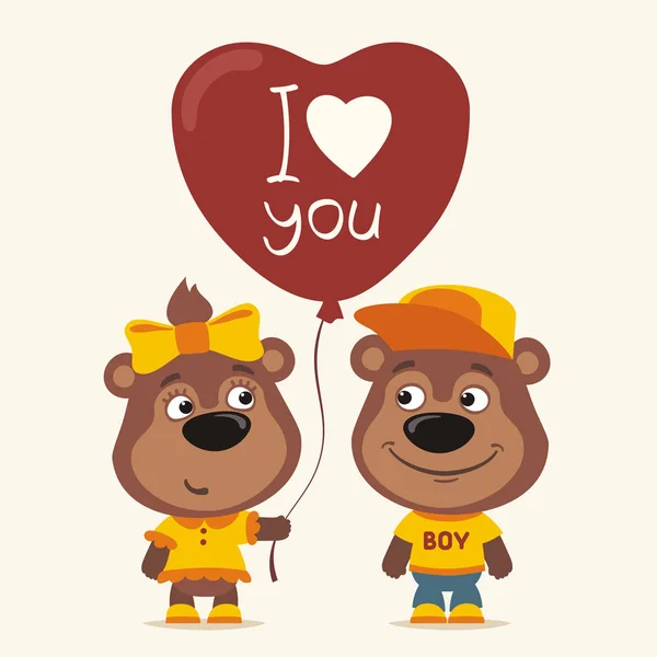 Blahopřání Roztomile Vtipné Kreslené Postavy Bear Girl Balónek Srdce Bear — Stockový vektor