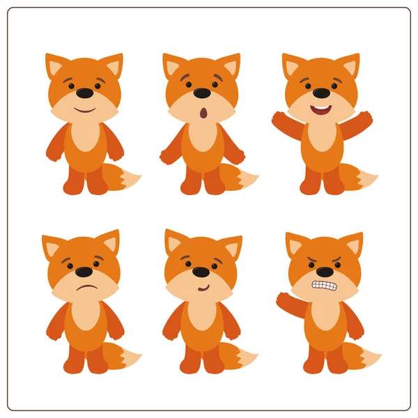 Conjunto Personajes Dibujos Animados Divertidos Lindo Zorros Divertidos Con Diferentes — Vector de stock