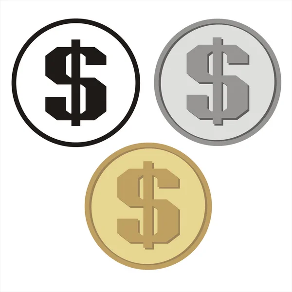 Satz Von Bunten Münzen Mit Uns Dollar Symbole Isoliert Auf — Stockvektor
