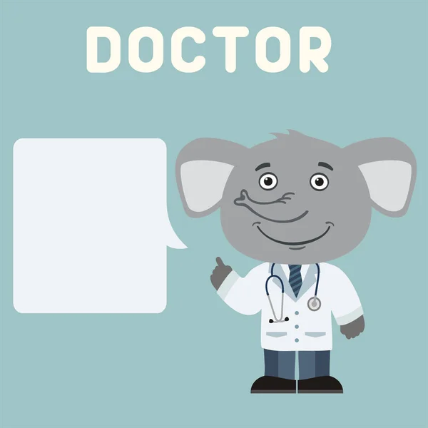 Söt Rolig Seriefigur Som Elefant Läkare Med Tomma Pratbubblan För — Stock vektor