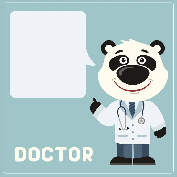 Söt Rolig Seriefigur Som Panda Läkare Med Tomma Pratbubblan För — Stock vektor