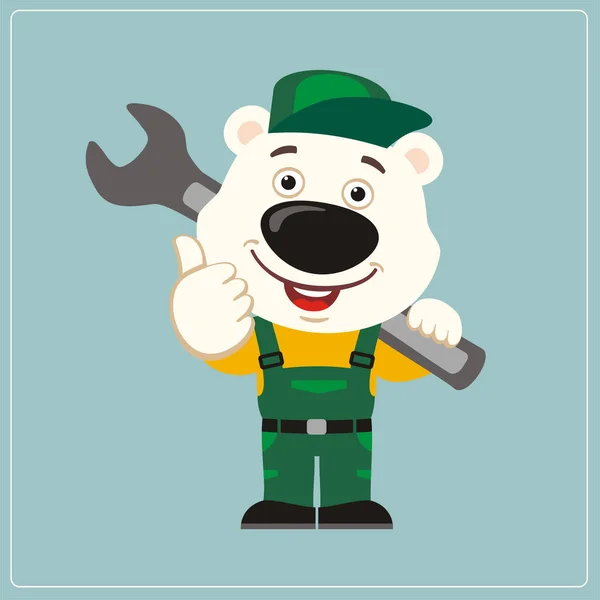 Słodkie Śmieszne Kreskówki Charakter Niedźwiedzia Polarnego Mechanik Sobie Kombinezon Dużych — Wektor stockowy