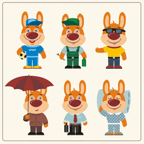 Conjunto Personajes Dibujos Animados Divertidos Lindo Conejos Diferentes Prendas Vestir — Vector de stock