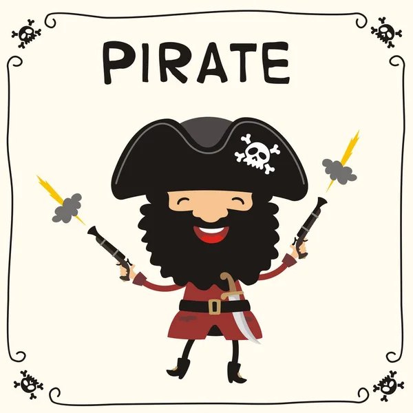 Bonitinho Engraçado Personagem Desenho Animado Pirata Com Barba Preta Preto —  Vetores de Stock