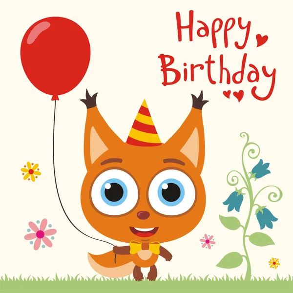 Tarjeta Felicitación Con Lindo Personaje Divertido Dibujos Animados Ardilla Con — Vector de stock