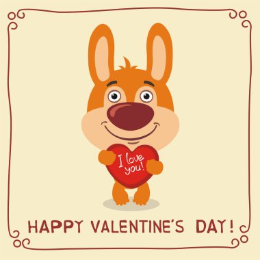 şirin komik çizgi film karakteri tavşan kalp ve metin mutlu Sevgililer günü holding ile tebrik kartı  