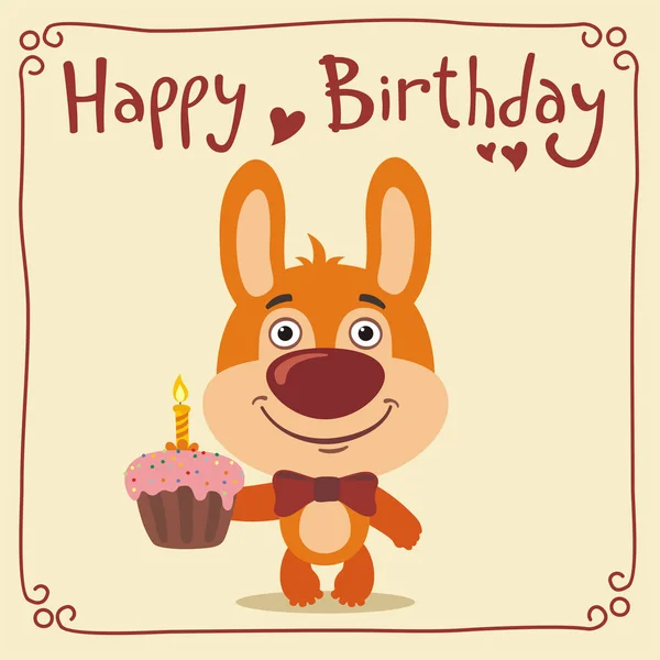 Greeting Card Cute Funny Cartoon Character Rabbit Cupcake Text Happy — Stock Vector