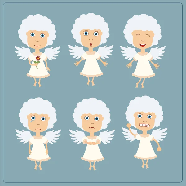 Conjunto Charmosos Personagens Desenhos Animados Meninas Anjo Com Emoções Diferentes — Vetor de Stock