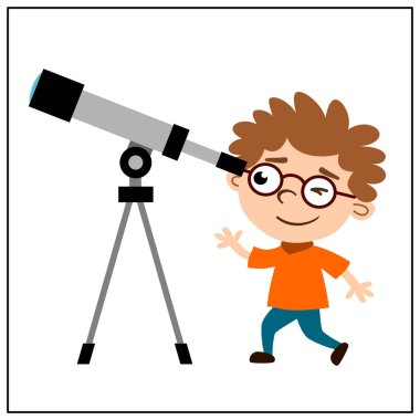 teleskopla, işgal astronomi kavramının seyir gözlük akıllı çocuk sevimli çizgi film karakteri 
