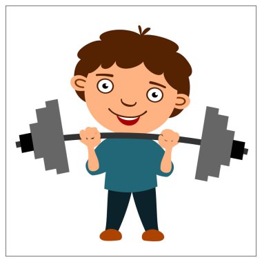 Komik çocuk çizgi film tarzı beyaz arka plan üzerinde izole ağır halter kaldırma