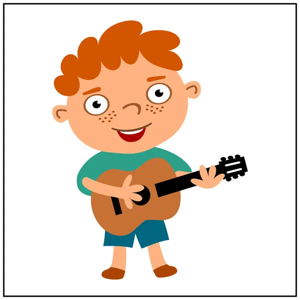Chico Divertido Estilo Dibujos Animados Tocando Guitarra Aislado Sobre Fondo — Vector de stock