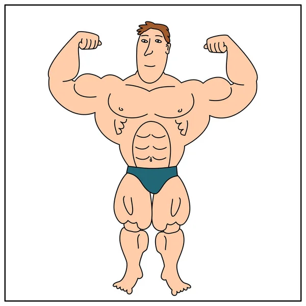 Bodybuilder Dans Style Dessin Animé Avec Gros Muscles Posant Isolé — Image vectorielle