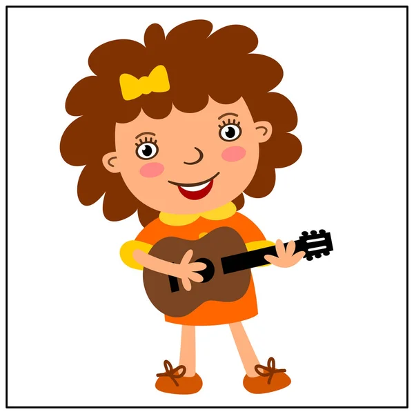 Chica Divertida Estilo Dibujos Animados Tocando Guitarra Aislada Sobre Fondo — Vector de stock