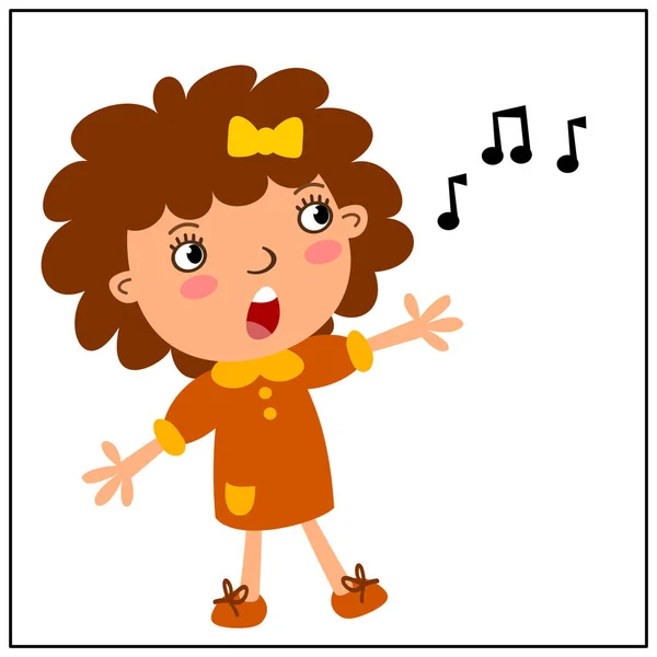 Chica Divertida Estilo Dibujos Animados Cantando Voz Alta Una Canción — Vector de stock