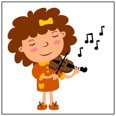 Beyaz arka plan üzerinde izole Keman çalmaya karikatür tarzı kız