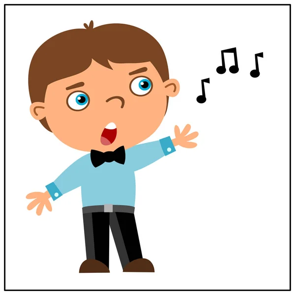 Grappige Jongen Cartoon Stijl Luid Zingen Een Lied Witte Achtergrond — Stockvector