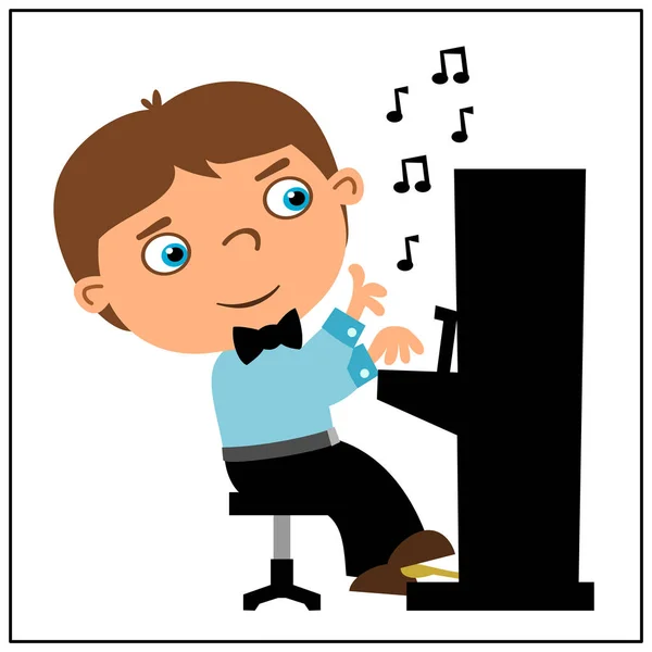 Komik Çocuk Piyano Beyaz Arka Plan Üzerinde Izole Karikatür Tarzı — Stok Vektör