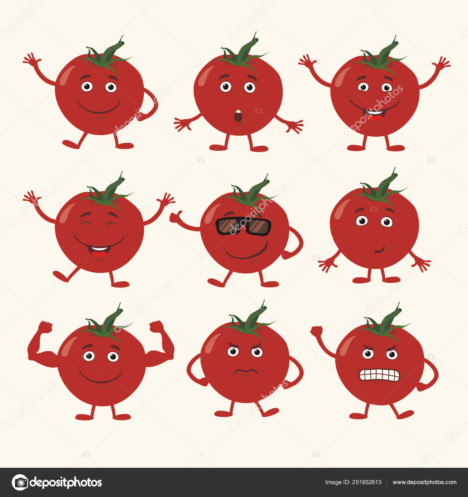 Set Red Tomatoes Cartoon Style Different Emotions Stock Vector Image by
