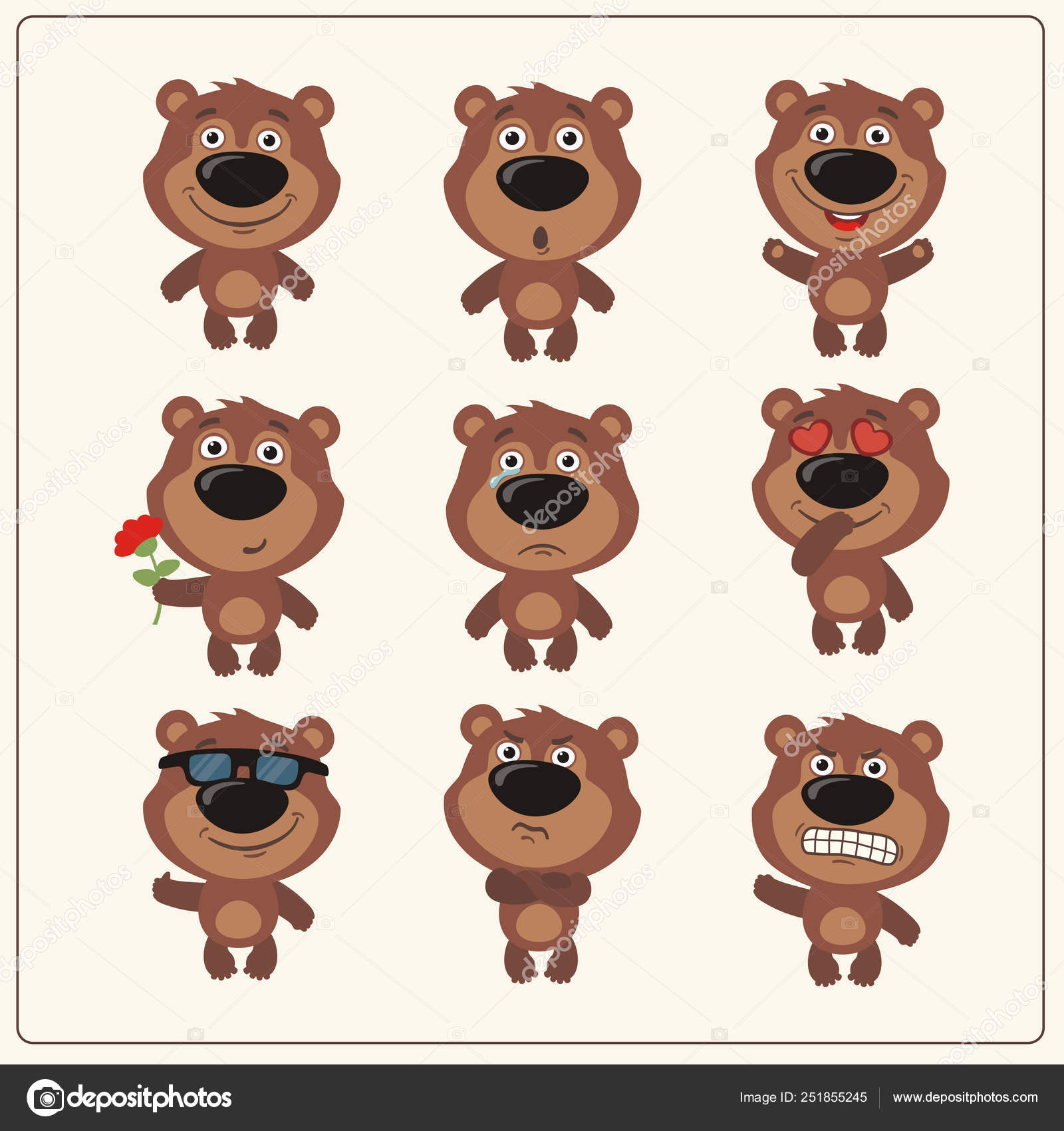 Set Cartoon Characters Little Funny Bears Different Emotions Stock Vector  Image by ©dmitriy_d #251855245