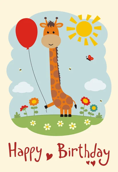 Cartão Saudação Com Personagem Engraçado Bonito Dos Desenhos Animados Girafa —  Vetores de Stock