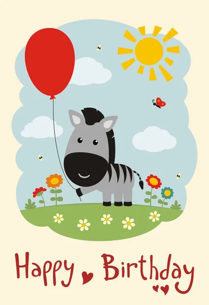 Cartão Saudação Com Personagem Engraçado Bonito Dos Desenhos Animados Zebra —  Vetores de Stock