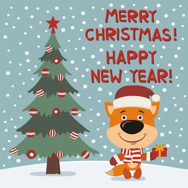 Feliz Natal Feliz Ano Novo Cartão Saudação Com Personagem Bonito —  Vetores de Stock