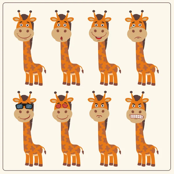 Set Van Stripfiguren Van Weinig Grappige Giraffen Met Verschillende Emoties — Stockvector