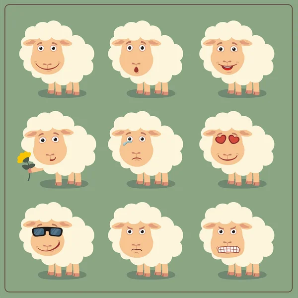 Set Cartoon Characters Little Funny Sheep Different Emotions — Stock Vector
