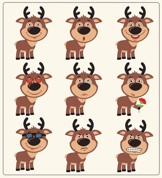 Set Cartoon Characters Little Funny Deer Different Emotions — Stock Vector