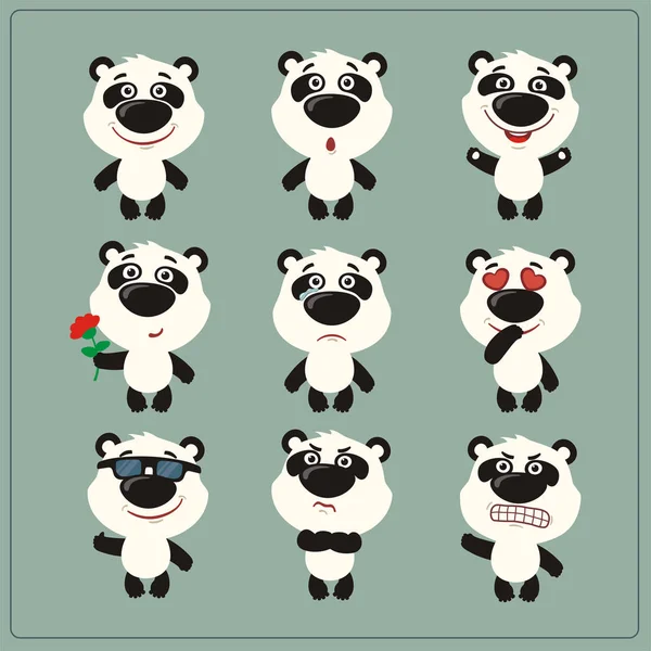 Conjunto Personajes Dibujos Animados Pequeños Osos Panda Divertidos Con Diferentes — Archivo Imágenes Vectoriales