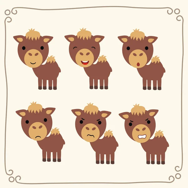 Conjunto Personajes Dibujos Animados Pequeños Camellos Divertidos Con Diferentes Emociones — Vector de stock