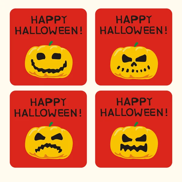 Zestaw Happy Halloween Kartki Pomarańczowe Dynie Czerwonym Tle — Wektor stockowy