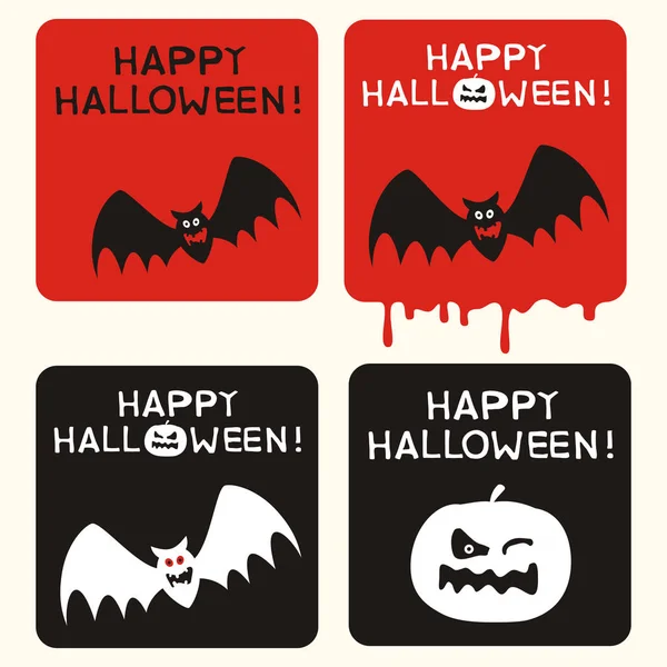 Conjunto Tarjetas Halloween Feliz Con Sombrero Bruja Con Escoba Fondo — Vector de stock