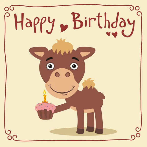 Greeting Card Cute Funny Cartoon Character Camel Cupcake Text Happy — Stock Vector