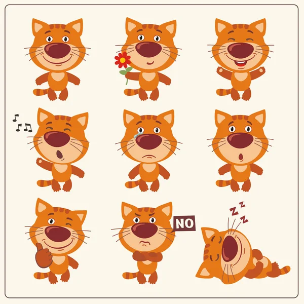 Conjunto Personajes Dibujos Animados Pequeños Gatos Divertidos Con Diferentes Emociones — Archivo Imágenes Vectoriales