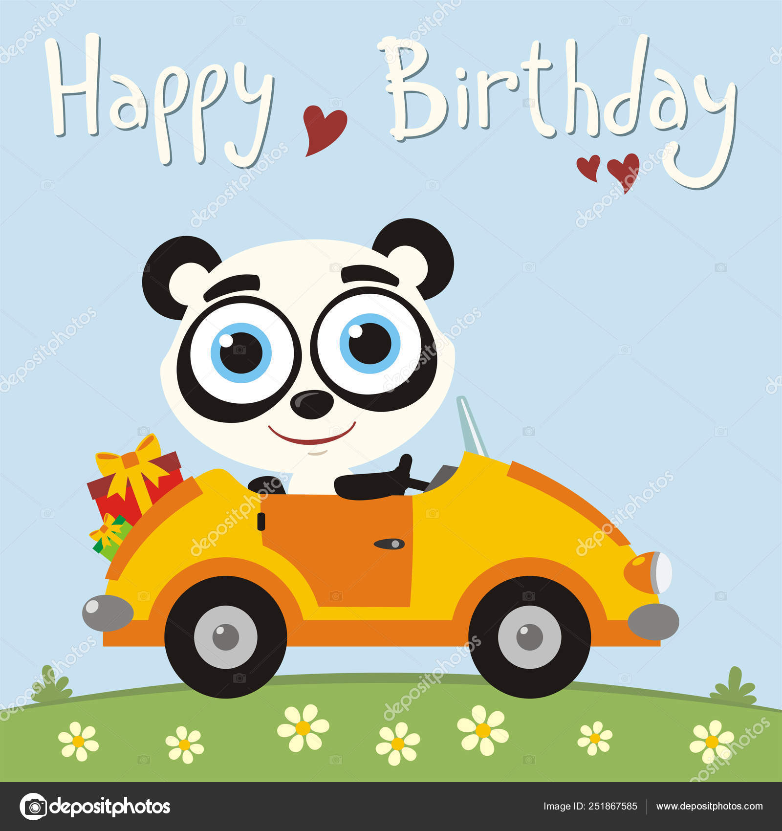 Greeting Card Cute Funny Cartoon Character Panda Big Eyes Car Stock Vector Image by ©dmitriy_d #251867585 Greeting Card Cute Funny Cartoon Character Panda Big Eyes Car Stock Vector Image by ©dmitriy_d #251867585