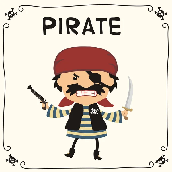 Милый Смешной Мультяшный Персонаж Злого Пирата Бандане Фингал Глазом Пистолетом — стоковый вектор