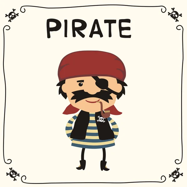Cute Funny Cartoon Character Pirate Bandana Black Eye Patch Smoking — Stock Vector